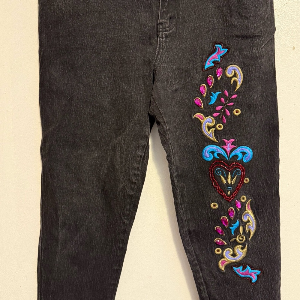 Stefano International Embroidered Black Jeans‎ Vibrant Accents Women’s  20 Y2K